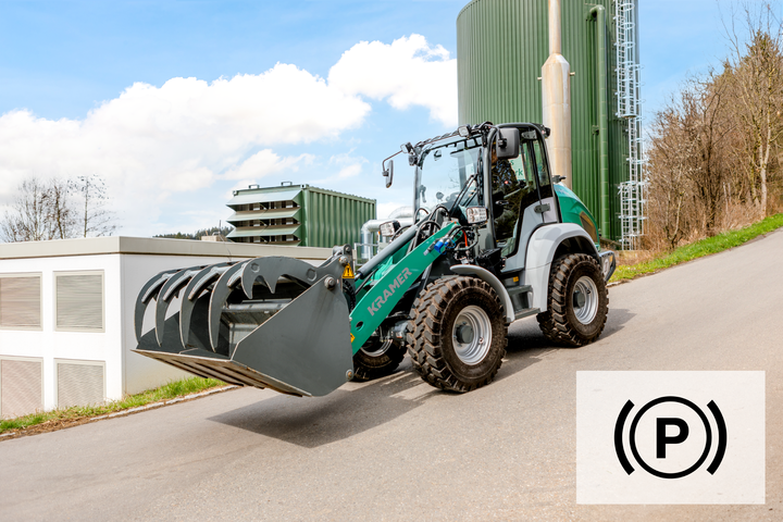 The Kramer wheel loader KL25.5e has an electric parking brake.