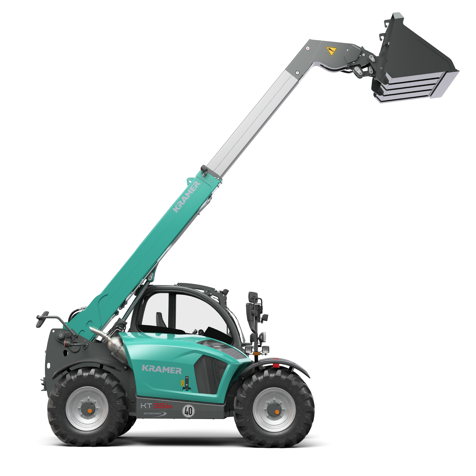 A rendering of the Kramer telehandler KT356 in a studio.