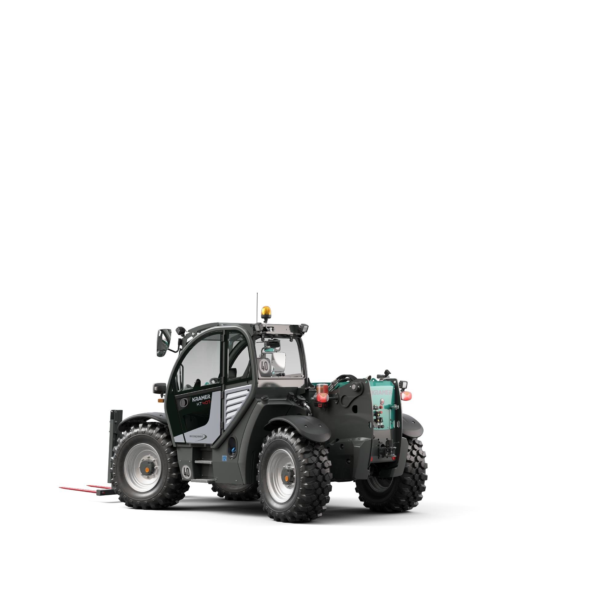 A rendering of the Kramer telehandler KT407 in a studio.